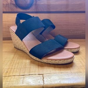 Tommy Bahama Black Sakura Sandals Wedge High Heels  7.5